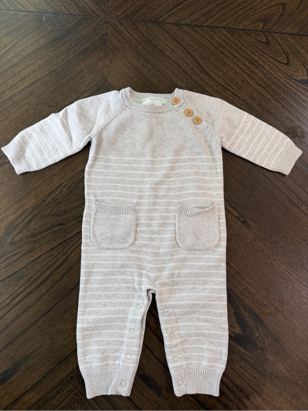 cloud island Neutral Striped Knit Baby One-Piece in Light Beige and White